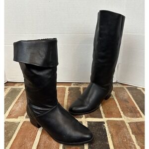 Vintage Mister Shoes Black Leather Boots Mid Calf Pirate Slouch Fold Women 7.5